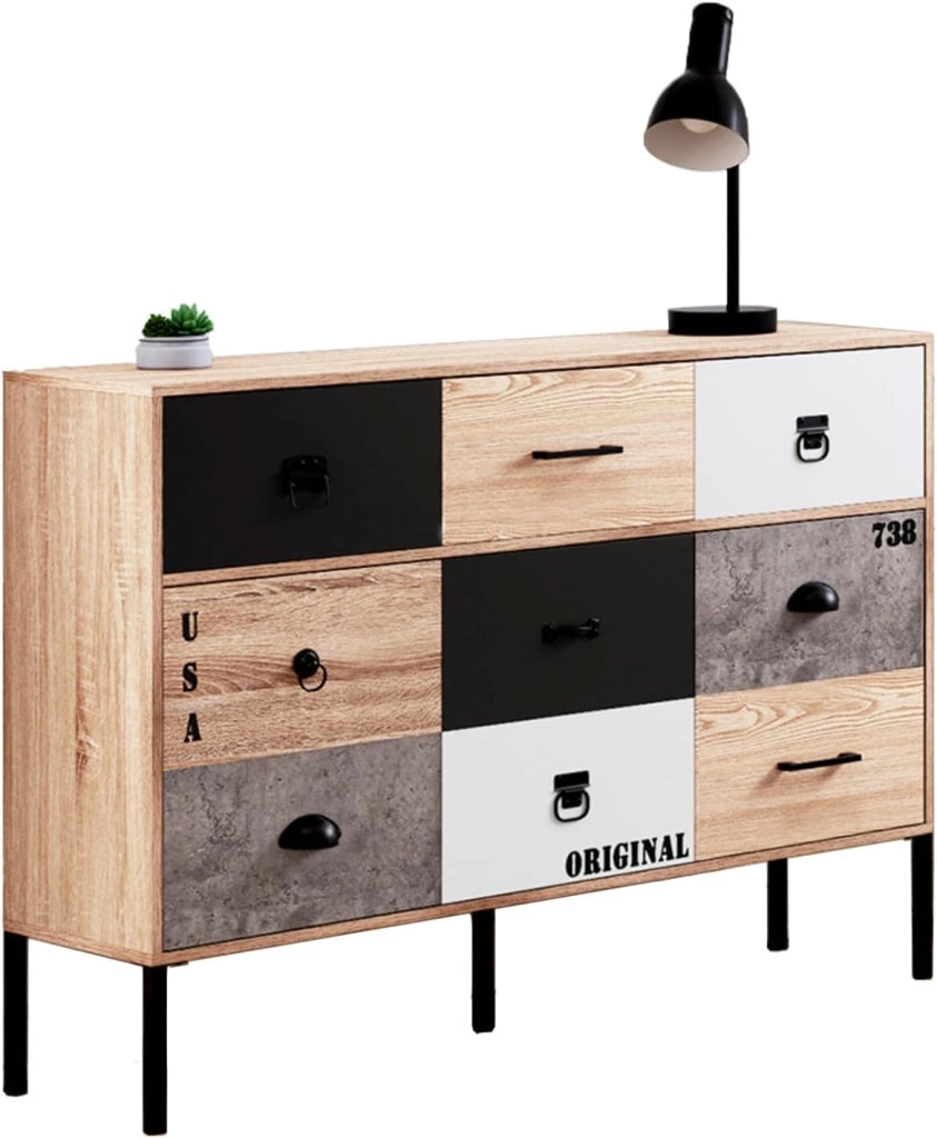 Credenza a 3 ante e 3 cassetti 110 cm SACRAMENTO design industriale
