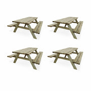 Set 4 tavoli da picnic in legno con 6 posti, marrone naturale
