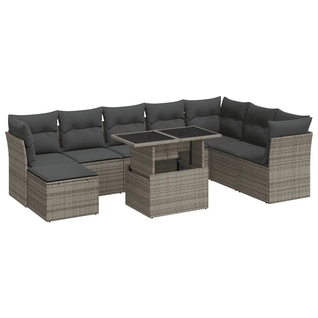 Set Divano da Giardino 9 pz con Cuscini Grigio in Polyrattan 3326211