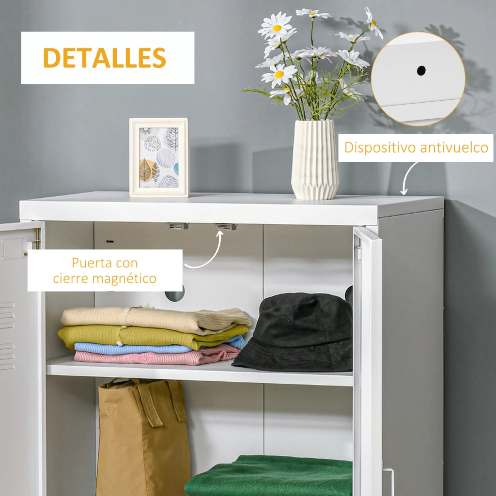 Armadio Metallo 2 Porte 2 Ripiani Regolabili ¨C zephmum ¨C 75x33x110cm Bianco