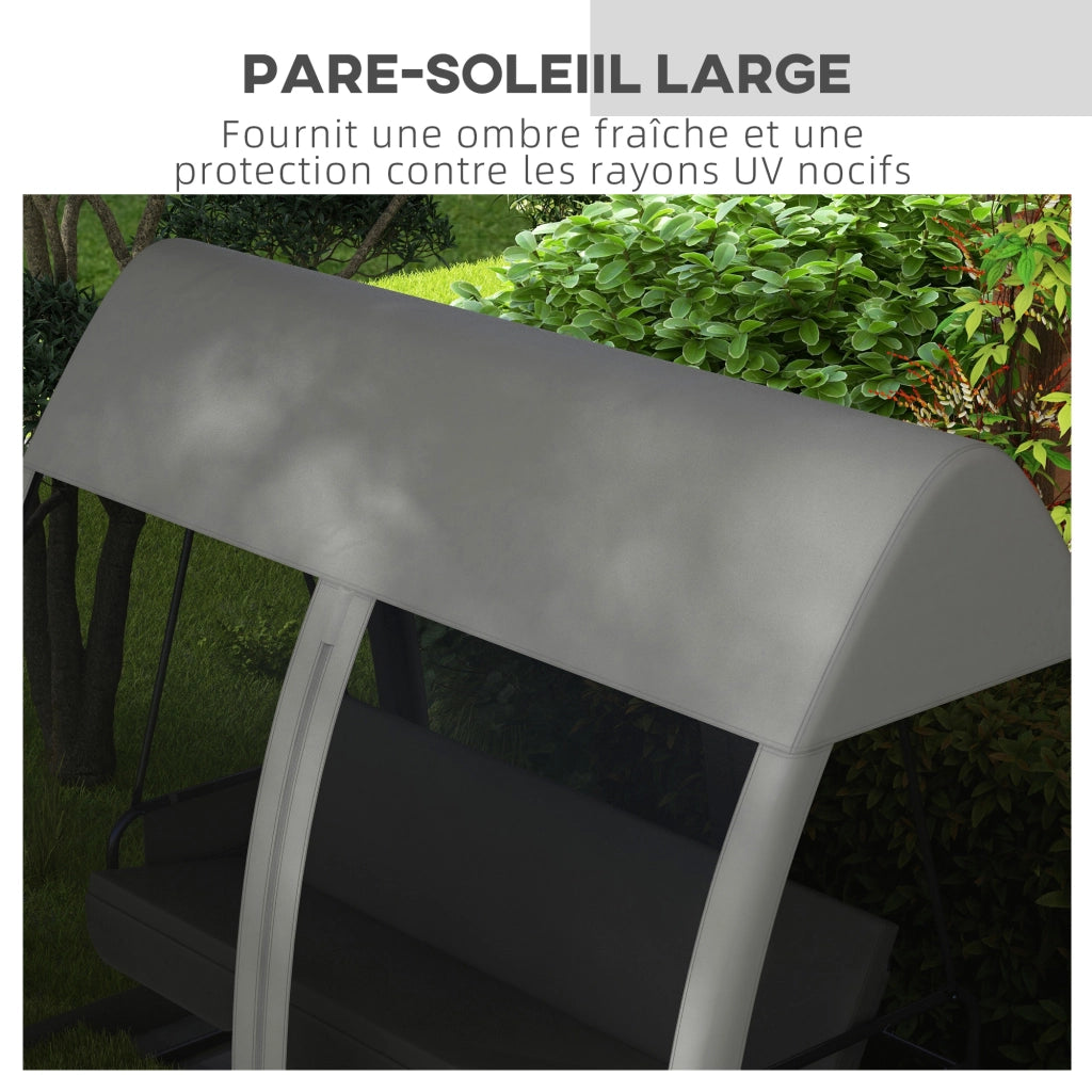 Dondolo da giardino 3 posti con cuscini e tendalino ¨C zephmum ¨C grigio 240x140x197 cm