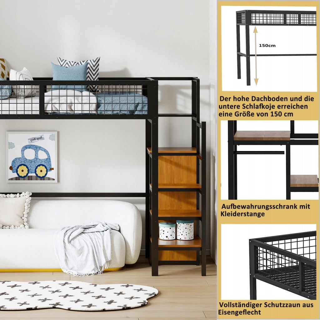 Letto a castello in metallo 90x200 cm - Xylo - Colore nero