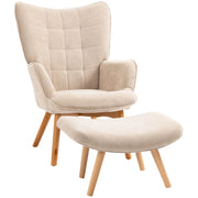 Poltrona Relax con Pouf Poggiapiedi in Velluto a Costine Beige