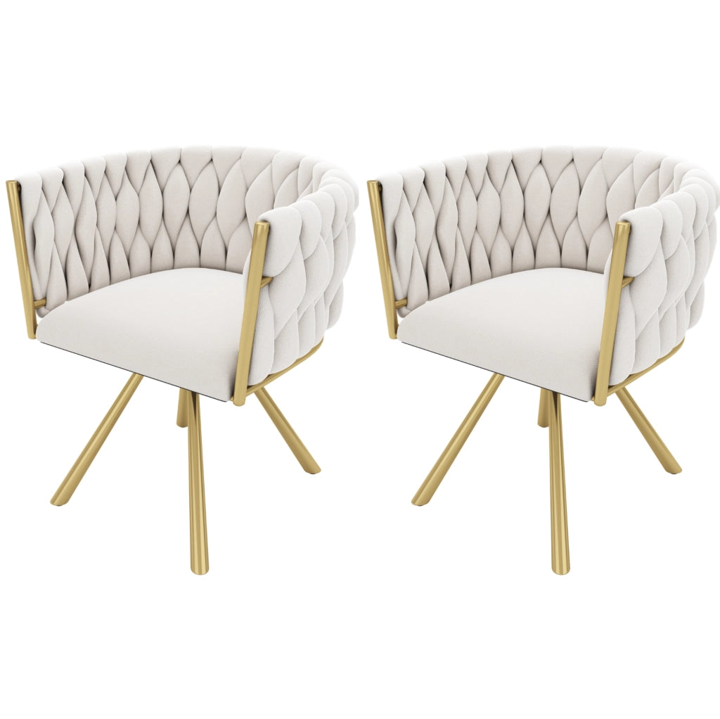 Set di 2 sedie da pranzo girevoli in velluto beige e oro