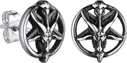 Orecchini Baphomet Capra Pentagramma/Cranio Stud Piccolo Cattivo Orecchino Satanico per Uomini Donne Nero/Rosso/Ottone
