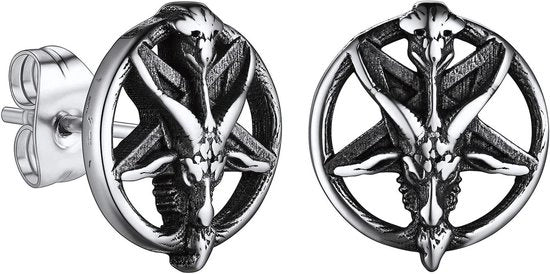 Orecchini Baphomet Capra Pentagramma/Cranio Stud Piccolo Cattivo Orecchino Satanico per Uomini Donne Nero/Rosso/Ottone