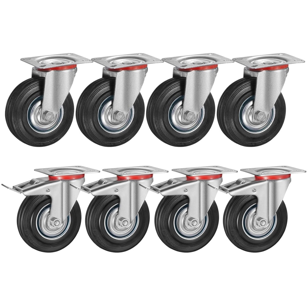 Set di 4 Ruote per Mobili Pesanti con 2 Freno, 200 mm Rotelle Girevoli, Capacità 640 kg, Carrelli Ruotabili a 360°Nessuna Rumorosità, per Pallet, Trolley, Resistenti