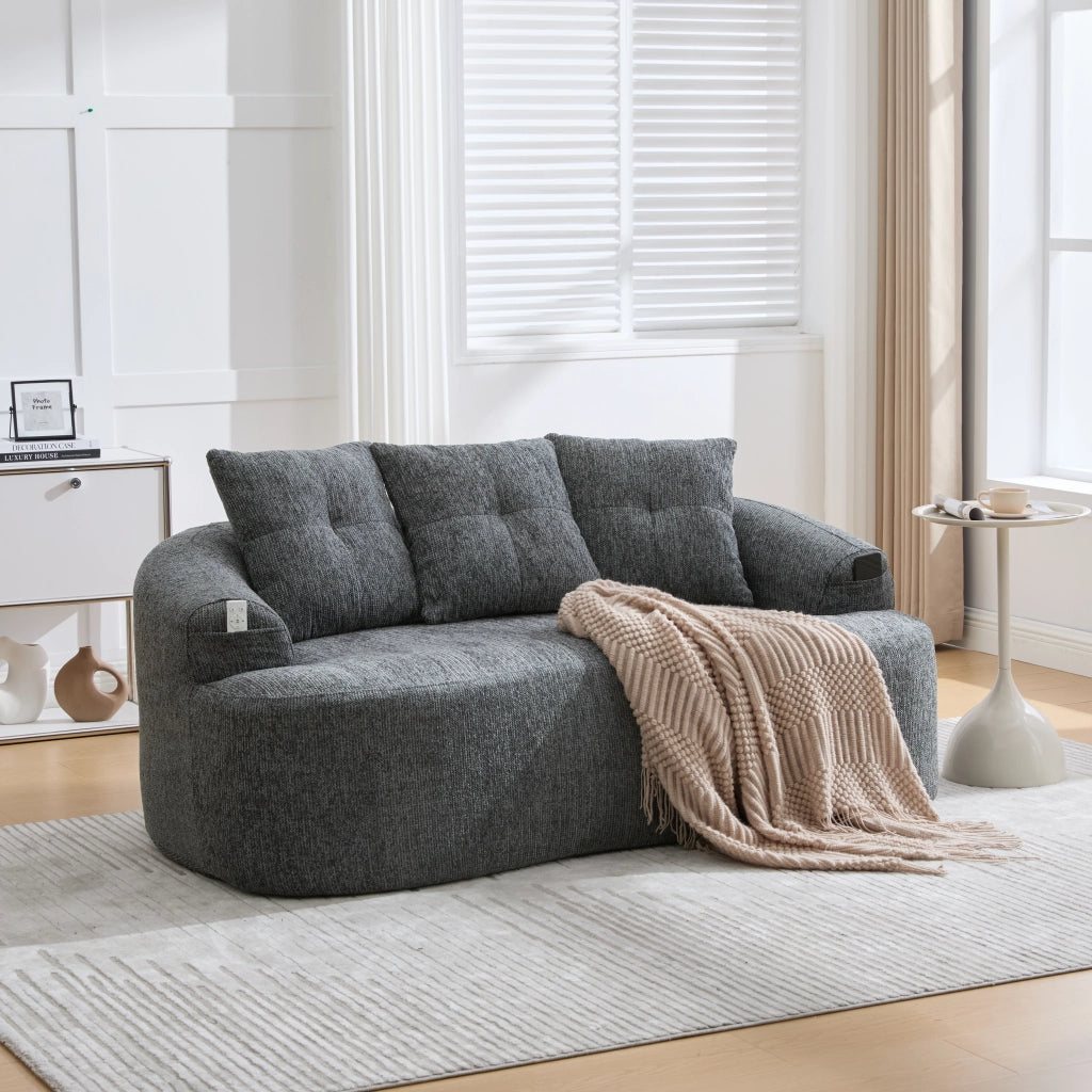 divano dritto a 2 posti in ciniglia con seduta profonda e cuscini spessi; grigio 164 Ã— 92 Ã— 60 cm