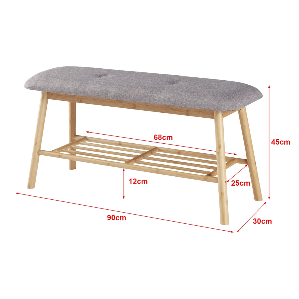 Panca portascarpe in bambù 45 x 90 x 30 cm grigio naturale 03_0007658