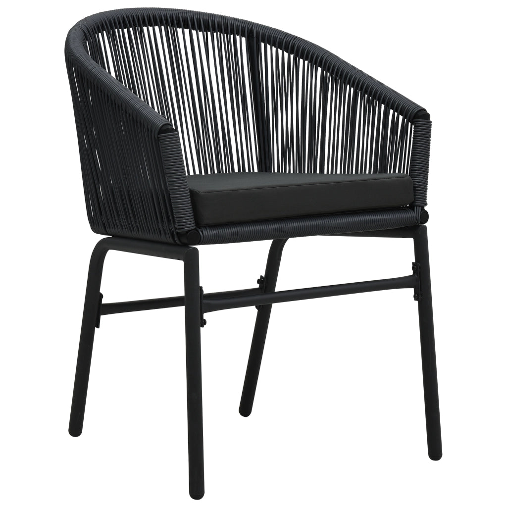 Set pranzo giardino 7 pezzi con cuscini neri in polirattan