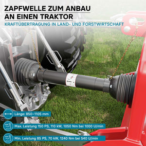 Albero cardanico T8 Giunto cardanico 850-935mm 1240Nm 540rpm Cardano 110kW 150CV 2x 1 3/8" Z6