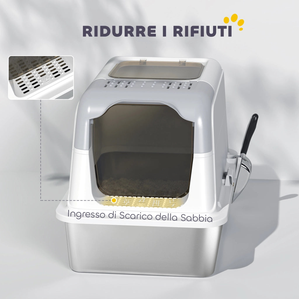 Lettiera Chiusa per Gatti a Doppio Accesso con Deodorante e Paletta ¨C zephmum ¨C 60.4x40.4x41.8 cm, Bianco e Grigio