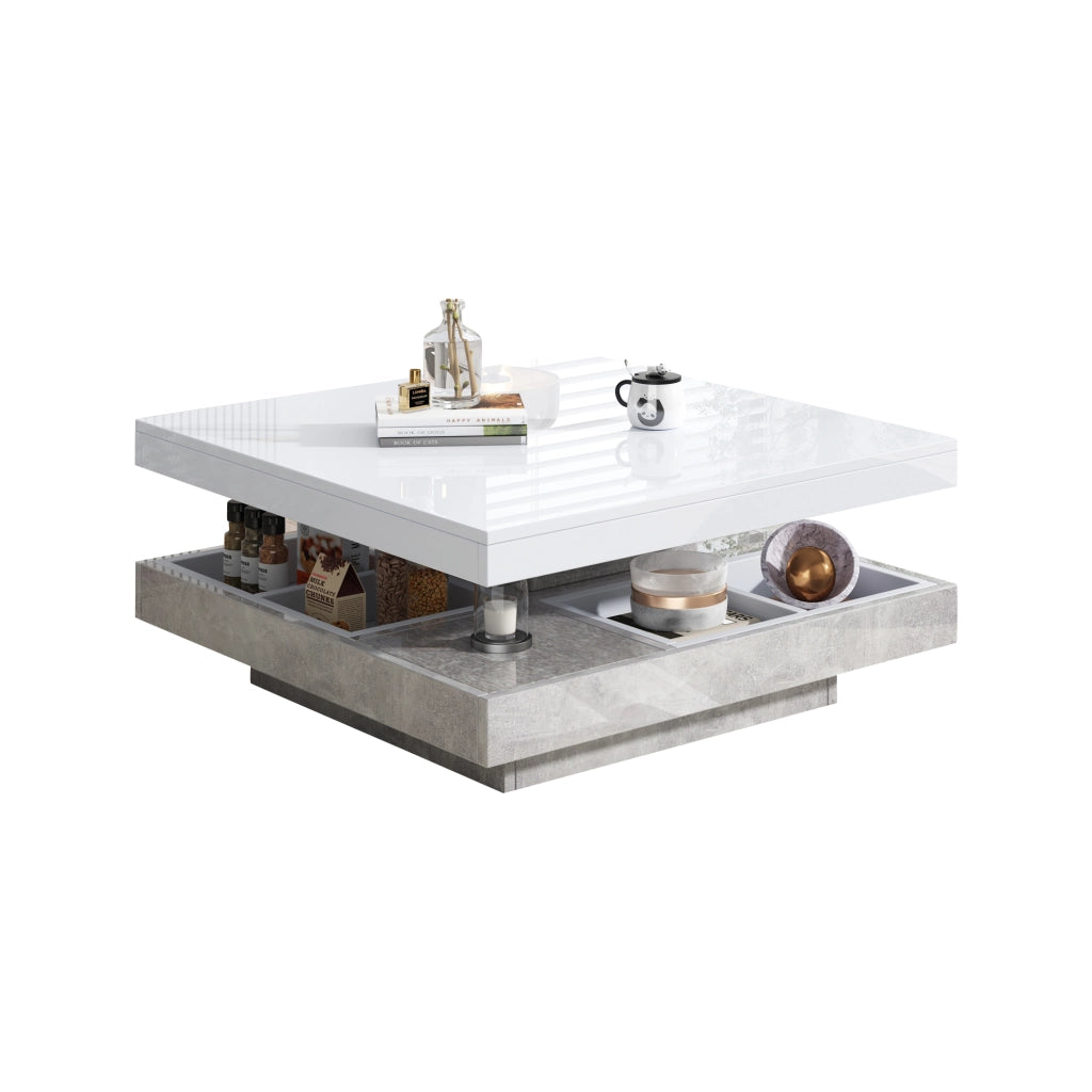 TAVOLINO DA SALOTTO Doppio piano girevole 360° 70x70x36 cm Bianco/effetto marmo