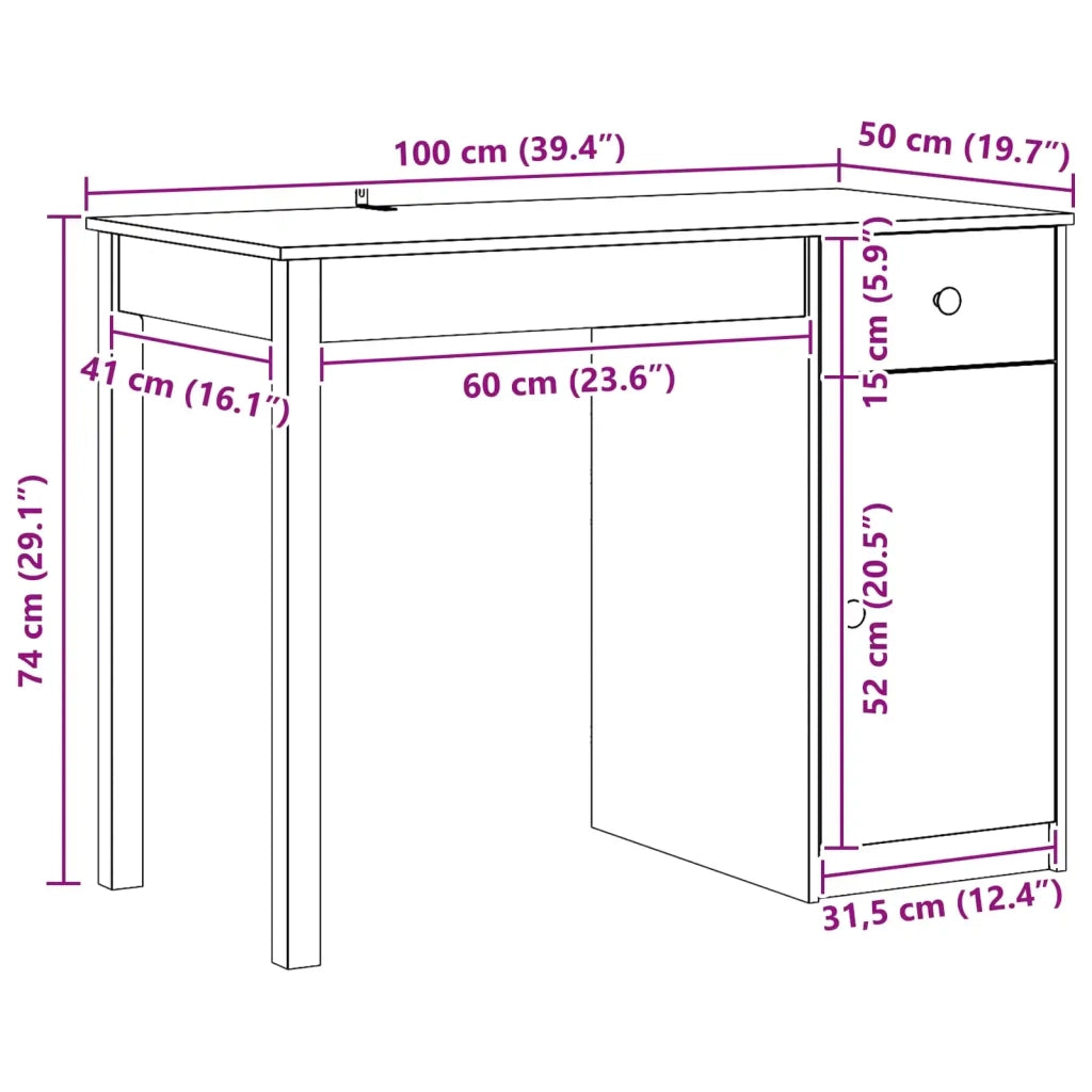 Scrivania Marrone Cera 100 x 50 x 74 cm Legno di pino massiccio 8006902