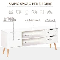 Mobile TV Moderno in Legno Bianco, Mobile Porta TV di Design per TV Max. 50" 120x28x44cm