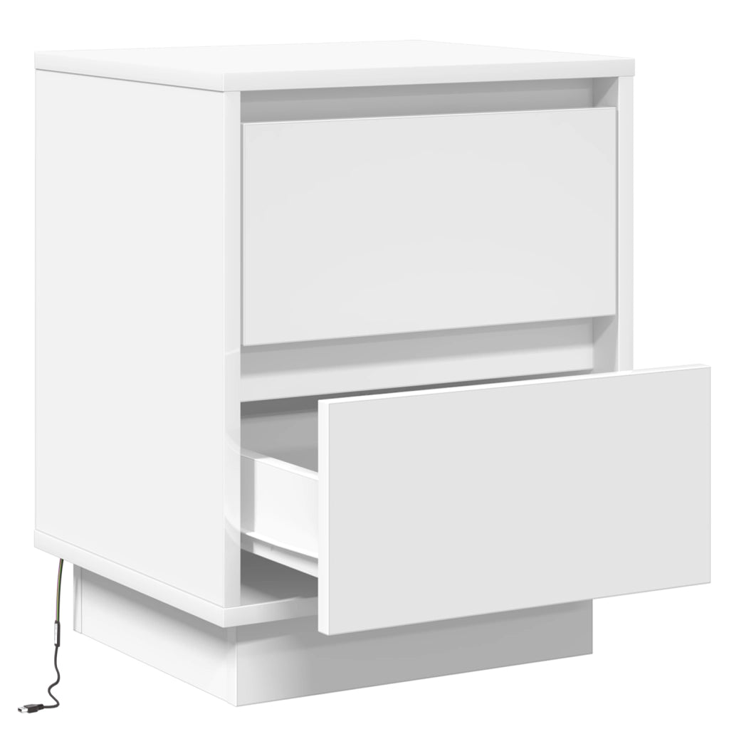 Comodini con luci LED 2 pcs Bianco 39x34.5x50 cm