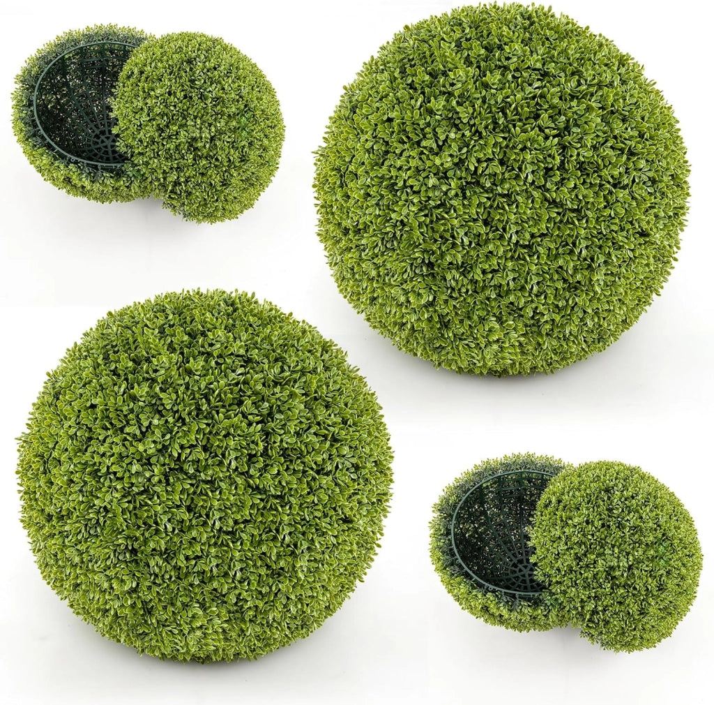 Set di 2 Sfere Topiarie in Bosso Artificiale da 39/50 cm, Sfere Topiarie Protettive dal Sole, Piante Finte Decorative per Giardino, Ingresso, Balcone e Cortile (Diametro 50 cm)