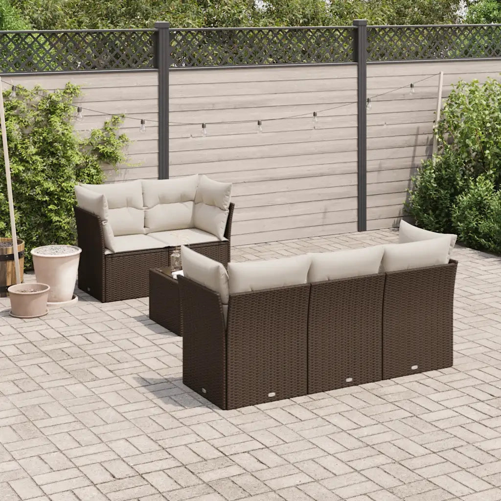 Set Divano da Giardino 6 pz con Cuscini Marrone in Polyrattan 3249092
