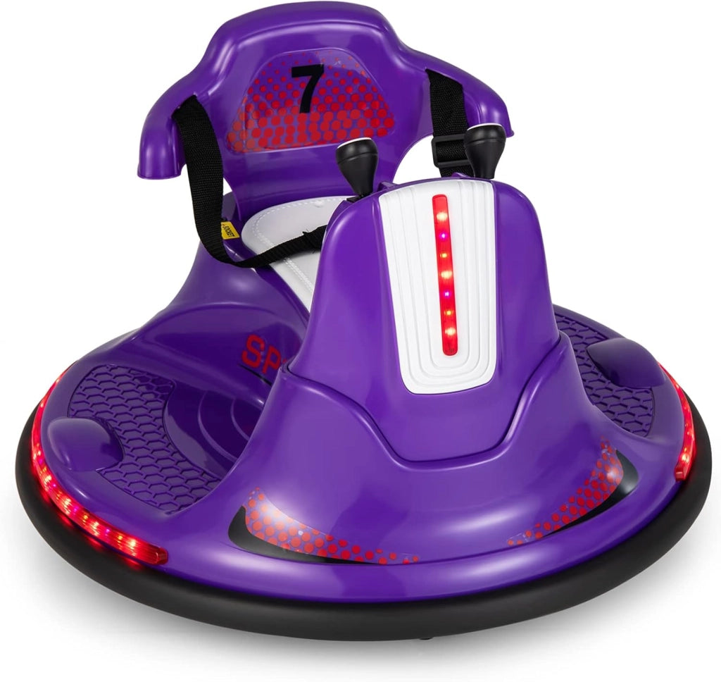 6V Autoscontro Elettrico per Bambini, Veicolo Elettrico con Telecomando, Girevole a 360°, Luci LED Colorate e Cintura di Sicurezza Regolabile, 37-95 Mesi (Viola)