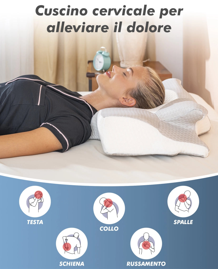 Cuscino Farfalla 6 Zone Ergonomico In Memory Foam 2 In 1 Ortopedico Guanciale Collo Supporto Cervicale Braccio Sotto Sfoderabile Lavabile Dormire Lateralmente Pancia Schiena