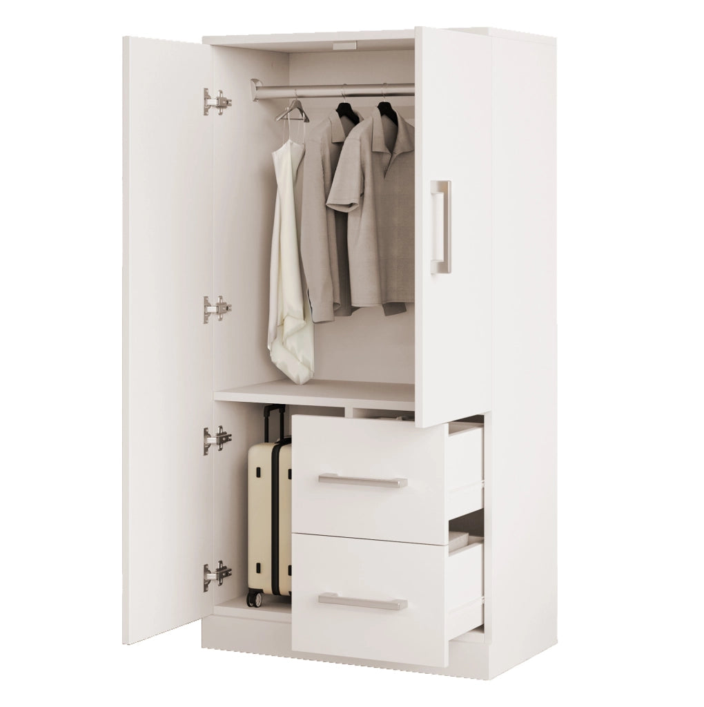 Armadio con 2 ante e cassetti 70x40x135 cm in legno; bianco e naturale