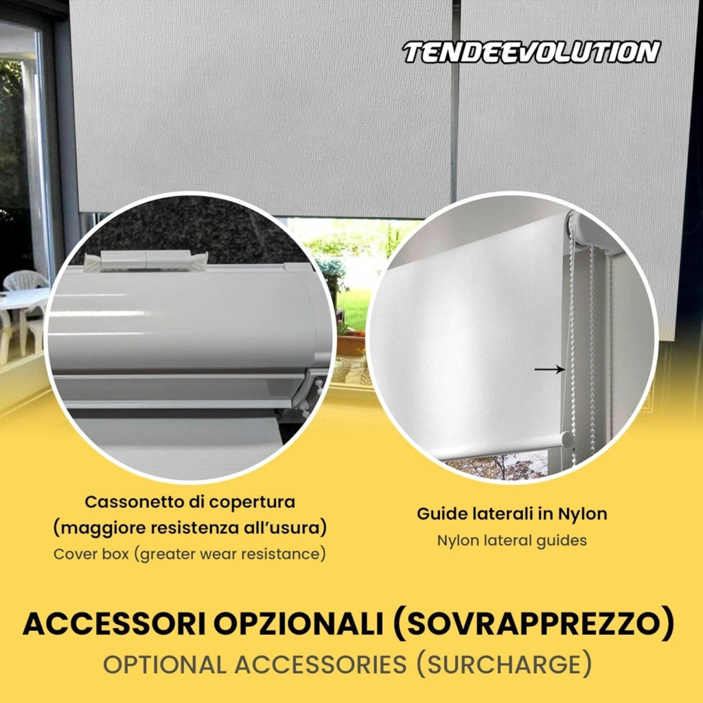 Tenda a Rullo Su Misura RODANO OSCURANTE - Larghezza 1m x Altezza 2m - Colore Bianco 1 - Ideale per Interni ed Esterni