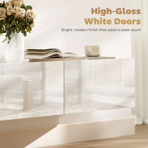 Mobile Porta TV fino a 82" Sospeso con 3 Armadietti a Ribalta e Ante Soft Close Bianco Lucido