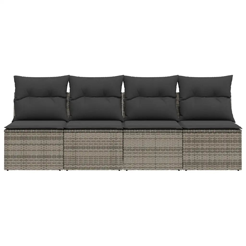 Divano da Giardino con Cuscini 4 Posti Grigio in Polyrattan 366116