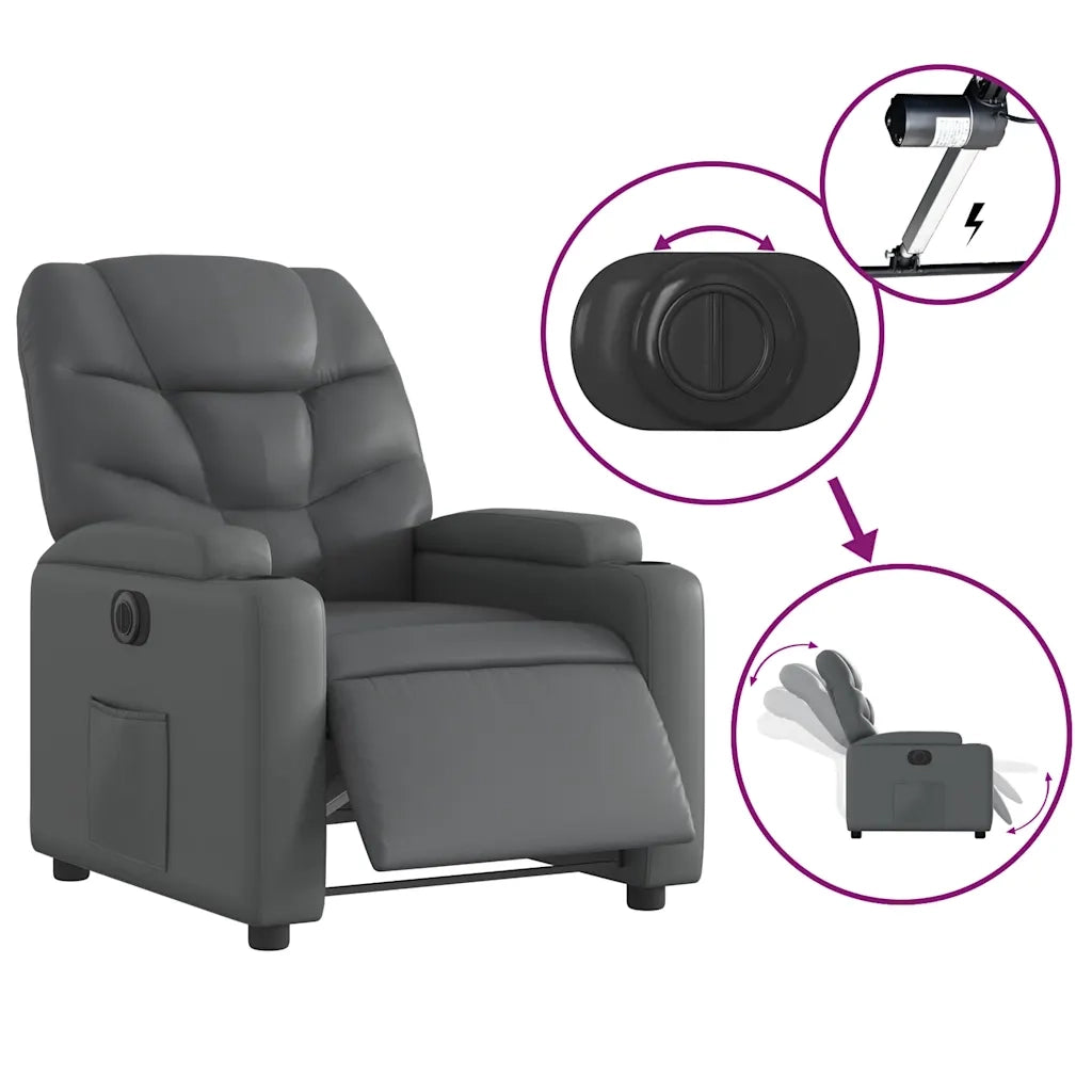 Poltrona Reclinabile Elettrica Grigia in Similpelle 3204647