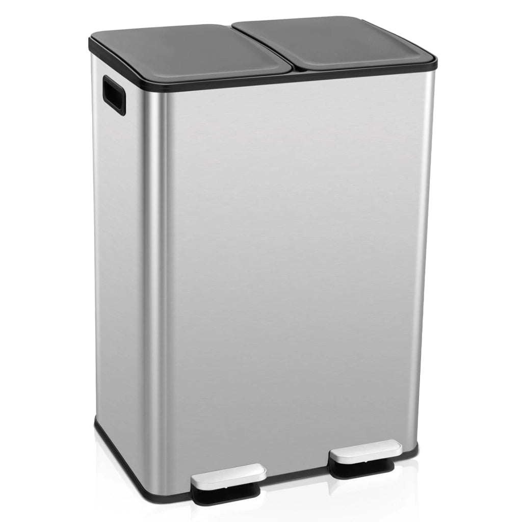 2x30 L Pattumiera Differenziata, Bidoni Differenziata in Acciaio Inox a 2 Scomparti, Anti-Impronte, Secchio Spazzatura con Coperchi a Chiusura Morbida, per Casa Ufficio (Argento)