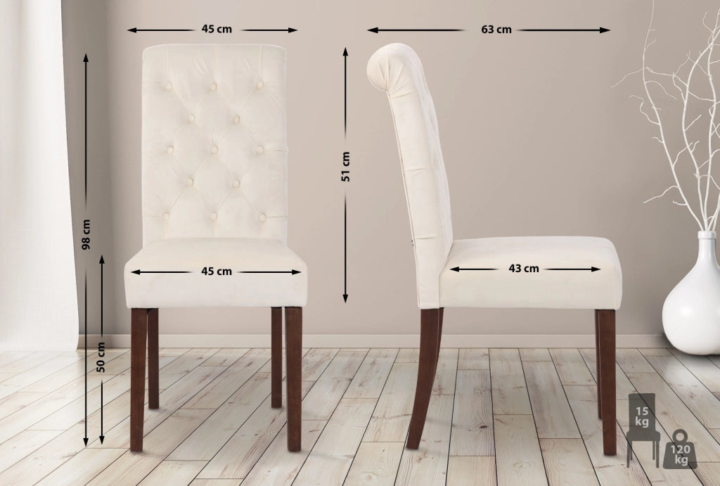 Sedia da cucina Lisburn design Chesterfield crema,Velluto