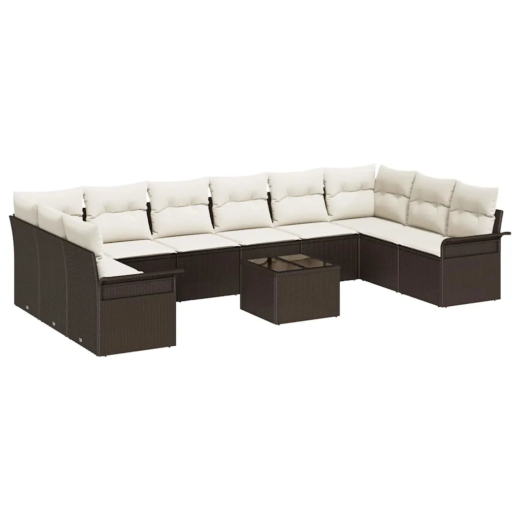 Set Divano da Giardino con cuscino 11 pcs Marrone Poly Rattan 3345548