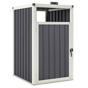 Ripostiglio per 1 Bidone 240L, Ripostiglio Esterno con Coperchio Apribile 180°, Acciaio Zincato, 73 x 81 x 122 cm, Grigio Scuro