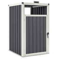 Ripostiglio per 1 Bidone 240L, Ripostiglio Esterno con Coperchio Apribile 180°, Acciaio Zincato, 73 x 81 x 122 cm, Grigio Scuro