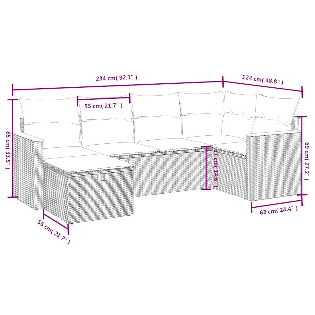 Set Divano da Giardino 6 pz con Cuscini Beige in Polyrattan 3265300