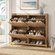 Scarpiera con apertura a ribalta in MDF effetto legno; 108;5 × 24 × 100 cm