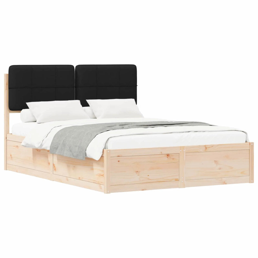 Letto con Testiera Rivestita Nero 140 x 200 cm Pino massello