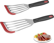 Set di Spatole a Silicone per Pannini Non Aderenti - Spatola a Manico in Acciaio Inox con Bordo a Silicone Resistentente al Calore - Spatola a Ghiaccio per Girare Pesci - Uova - Hamburger - Patatine Fritte - Pancake - Bistecca - Rame