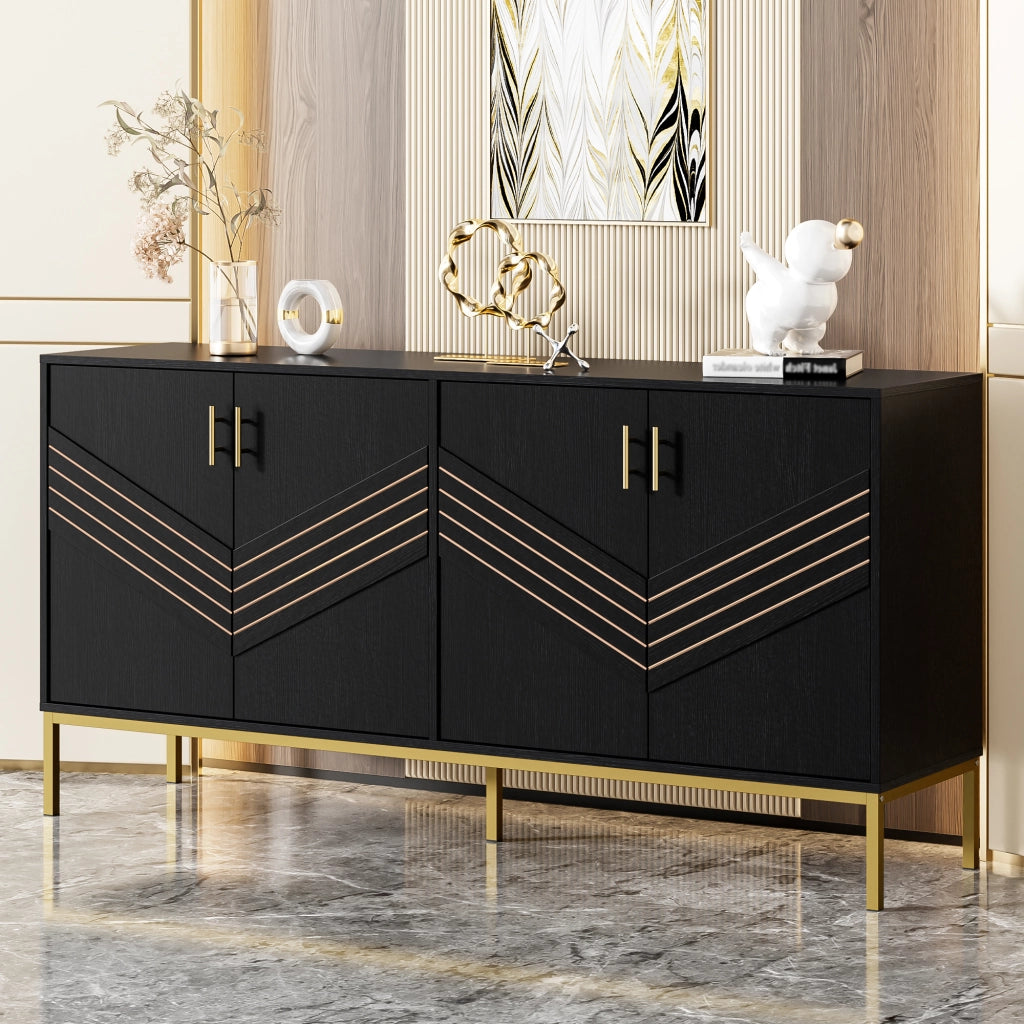 SIDEBOARD a 4 ante 160x40x80,5 cm MDF Nero e venatura legno