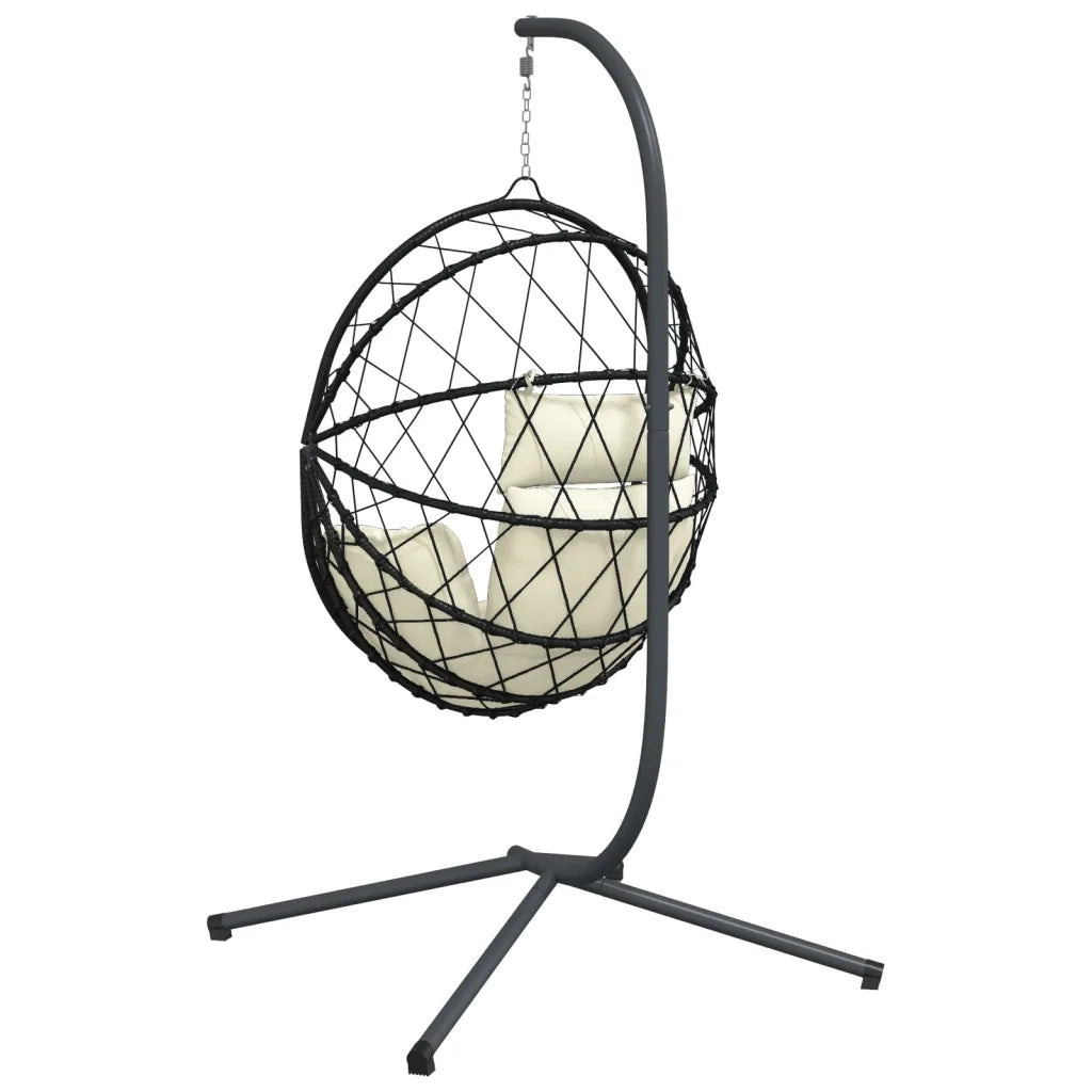 Sedia a Uovo Sospesa con Supporto Beige in Polyrattan e Acciaio CFW7667965