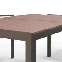 Set da Giardino 7 Pezzi in Plastica con 6 Sedie Impilabili e Tavolo Rettangolare, Kaki e Marrone