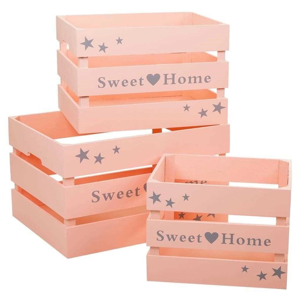 Set di 3 cassetti in legno laccato rosa