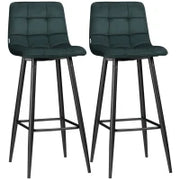 Set di 2 sgabelli da bar design superficie in velluto trapuntato e gambe in acciaio altezza 77 cm verde scuro
