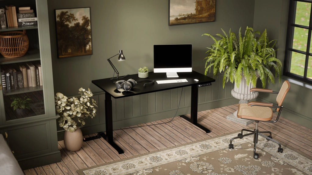 SCRIVANIA ELETTRICA REGOLABILE NOOM LONG DESK MOTION 150 GAMBE NERE PIANO NERO MOON
