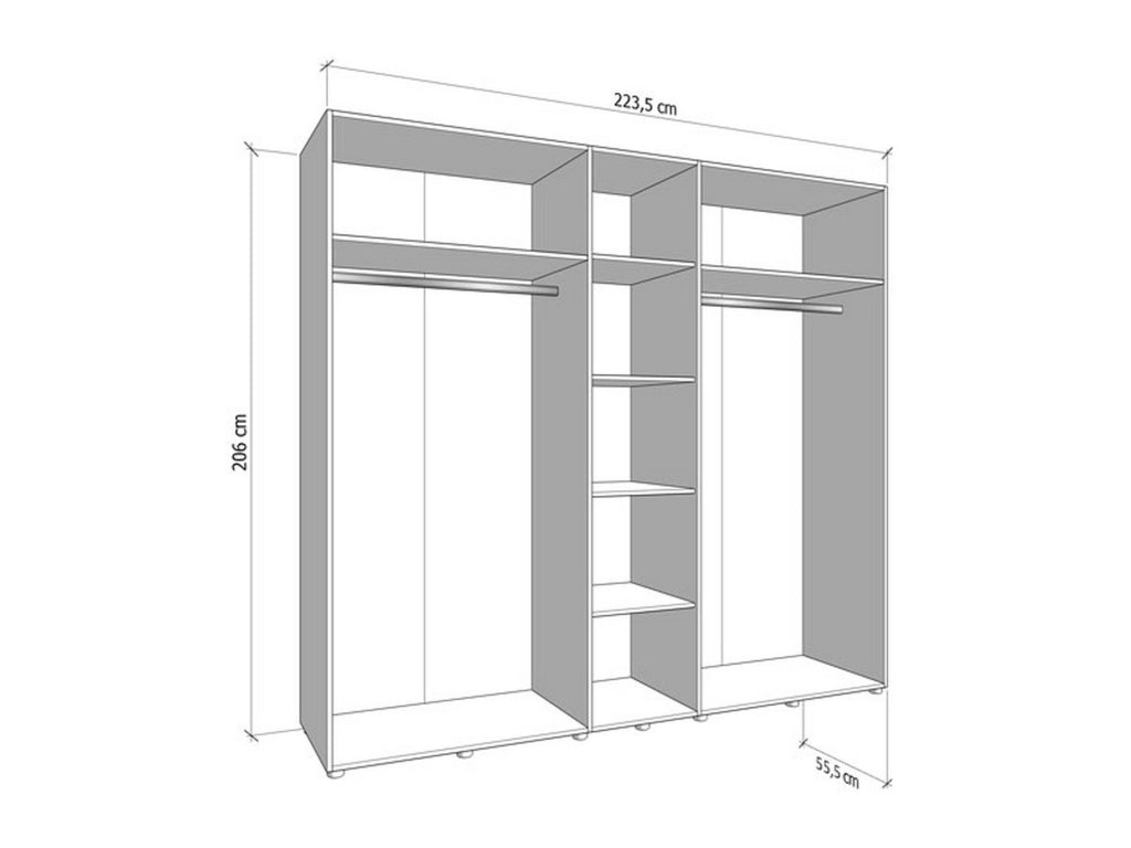 Armadio Camera da Letto Martano, Guardaroba Grande Appendiabiti, 223.5x206h cm Bianco Opaco