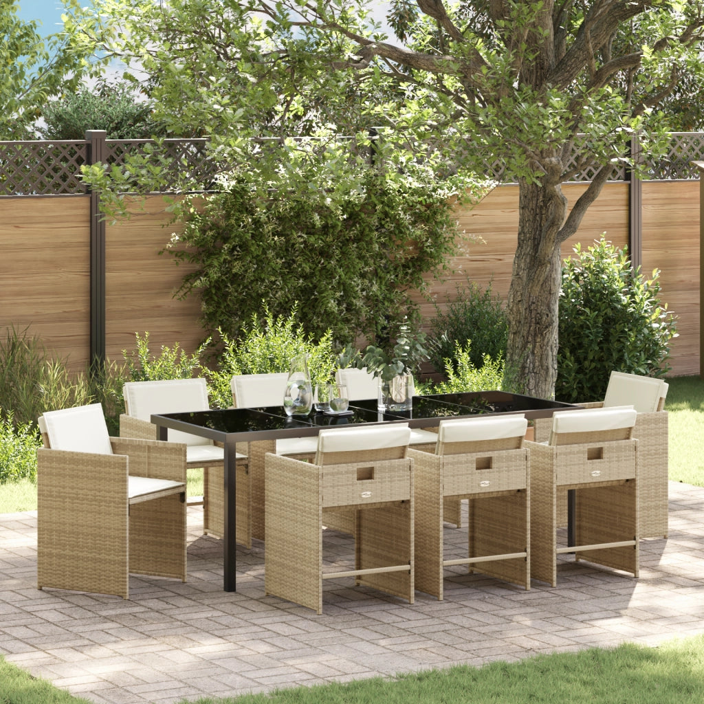 Set da pranzo da giardino in polyrattan beige con cuscini