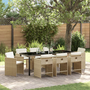 Set da pranzo da giardino in polyrattan beige con cuscini