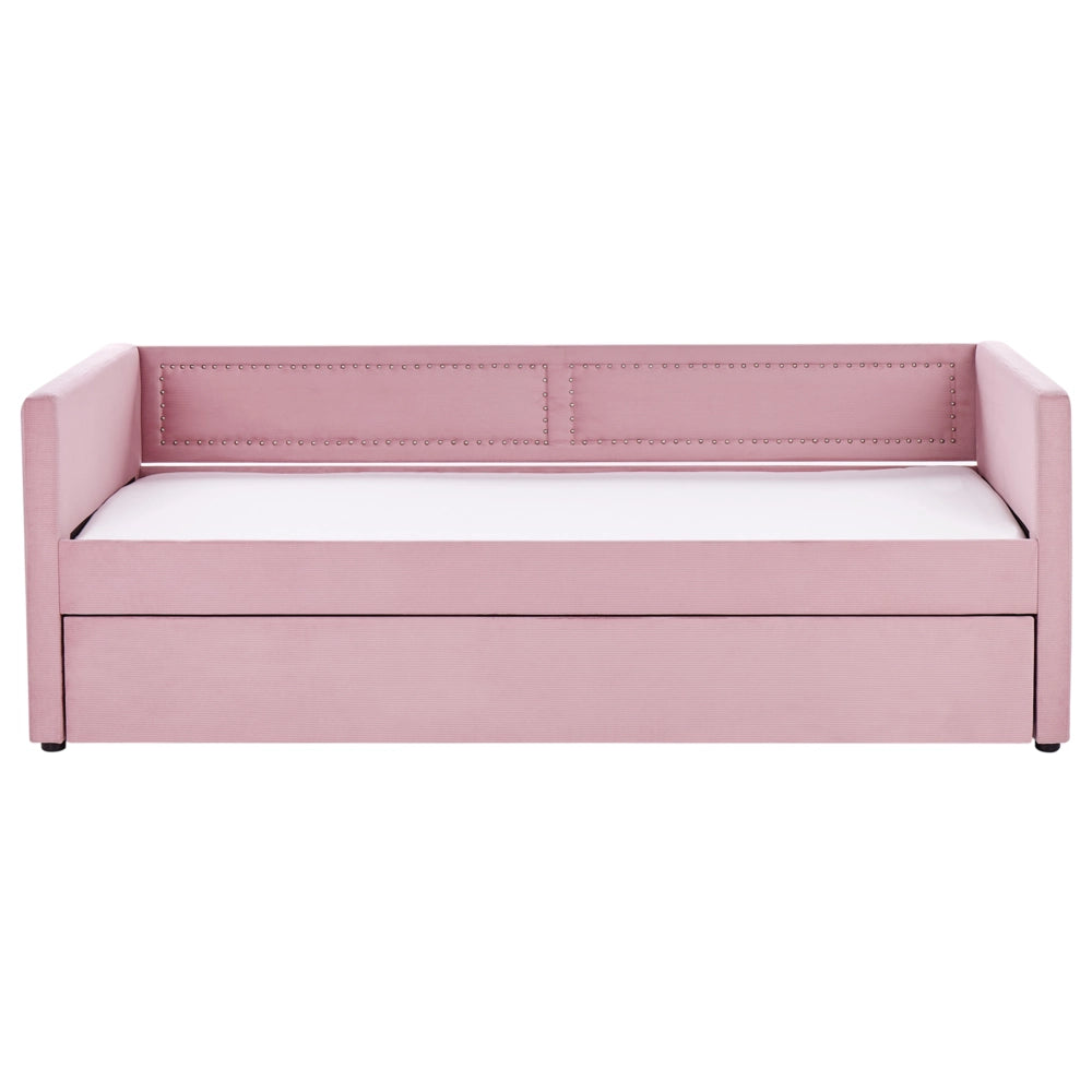 Letto da giorno estraibile rosa velluto a coste misura singola 90 x 200 con rete a doghe Nailhead Trim Glam