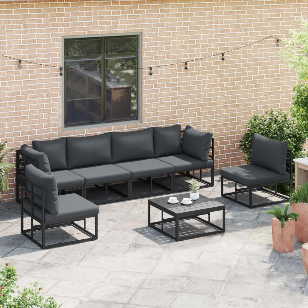 Set Divano da Giardino con cuscino 6 pcs Nero Alluminio 3378848