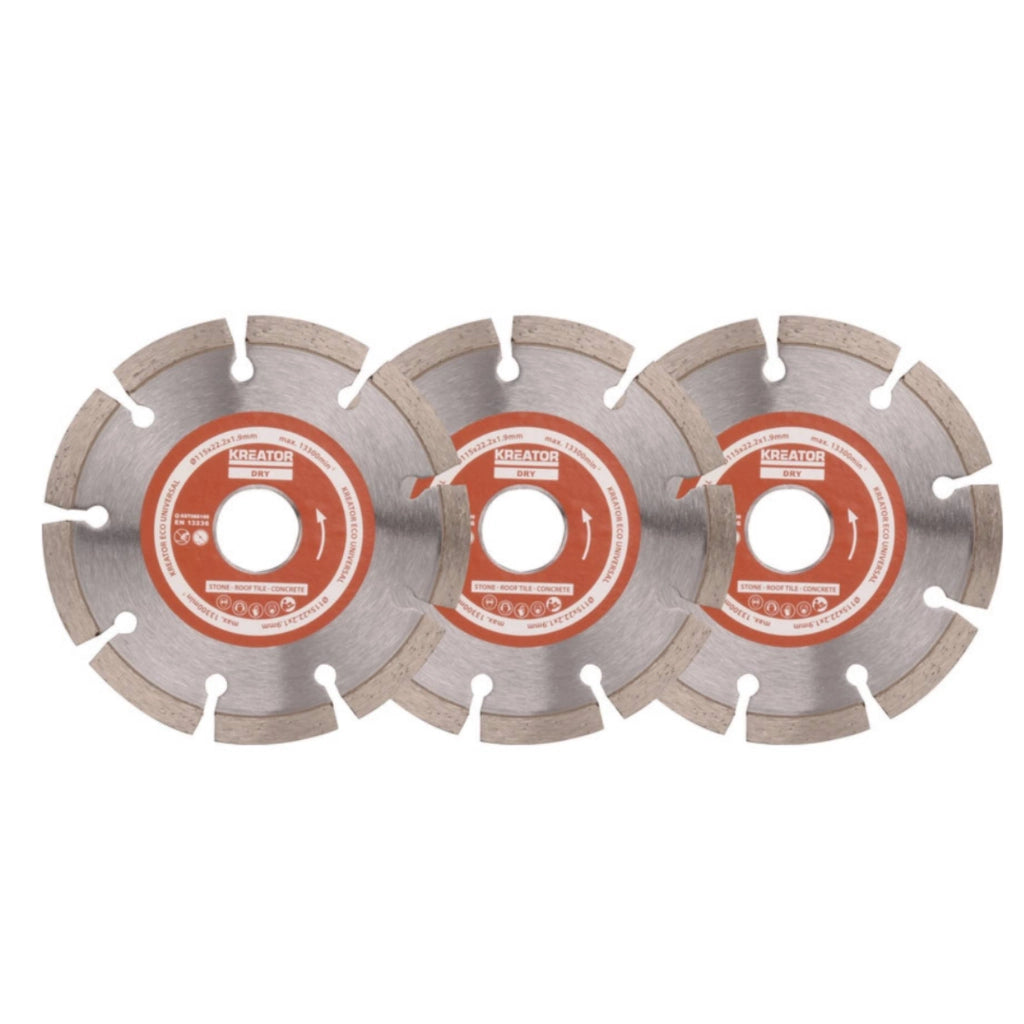 Set 3 dischi smerigliatrice per pietra/cemento 115 mm